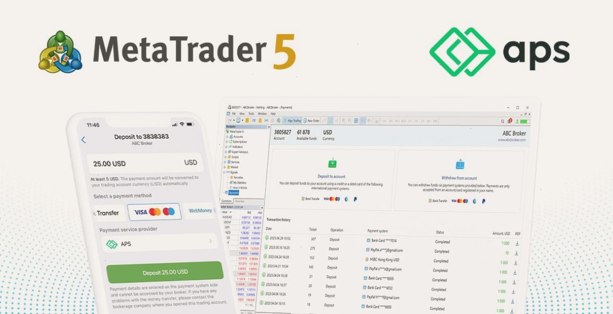支付服务提供商APS加入MetaTrader 5的内置支付系统